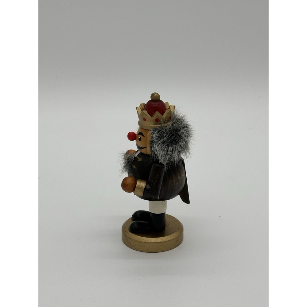 Wooden King Nutcracker Figurine w/ Faux Fur Hair, Christmas Decor, 5 in - Picture 3 of 9